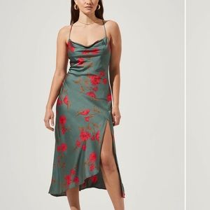 ASTR The Label Gaia Midi Dress Teal Rasperry Floral